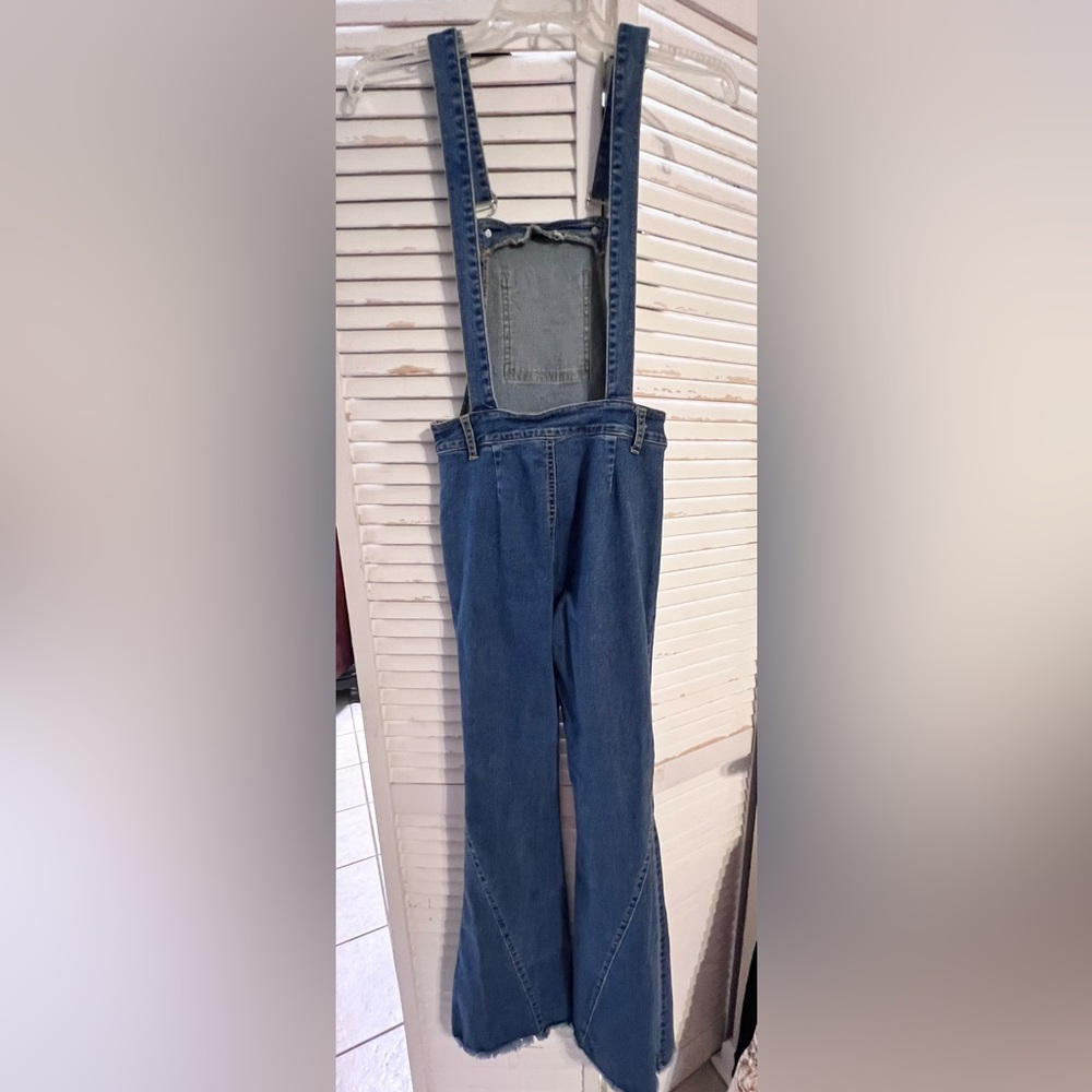 Vici Dark Blue Denim Flared Overalls in Small - Picture 4 of 12